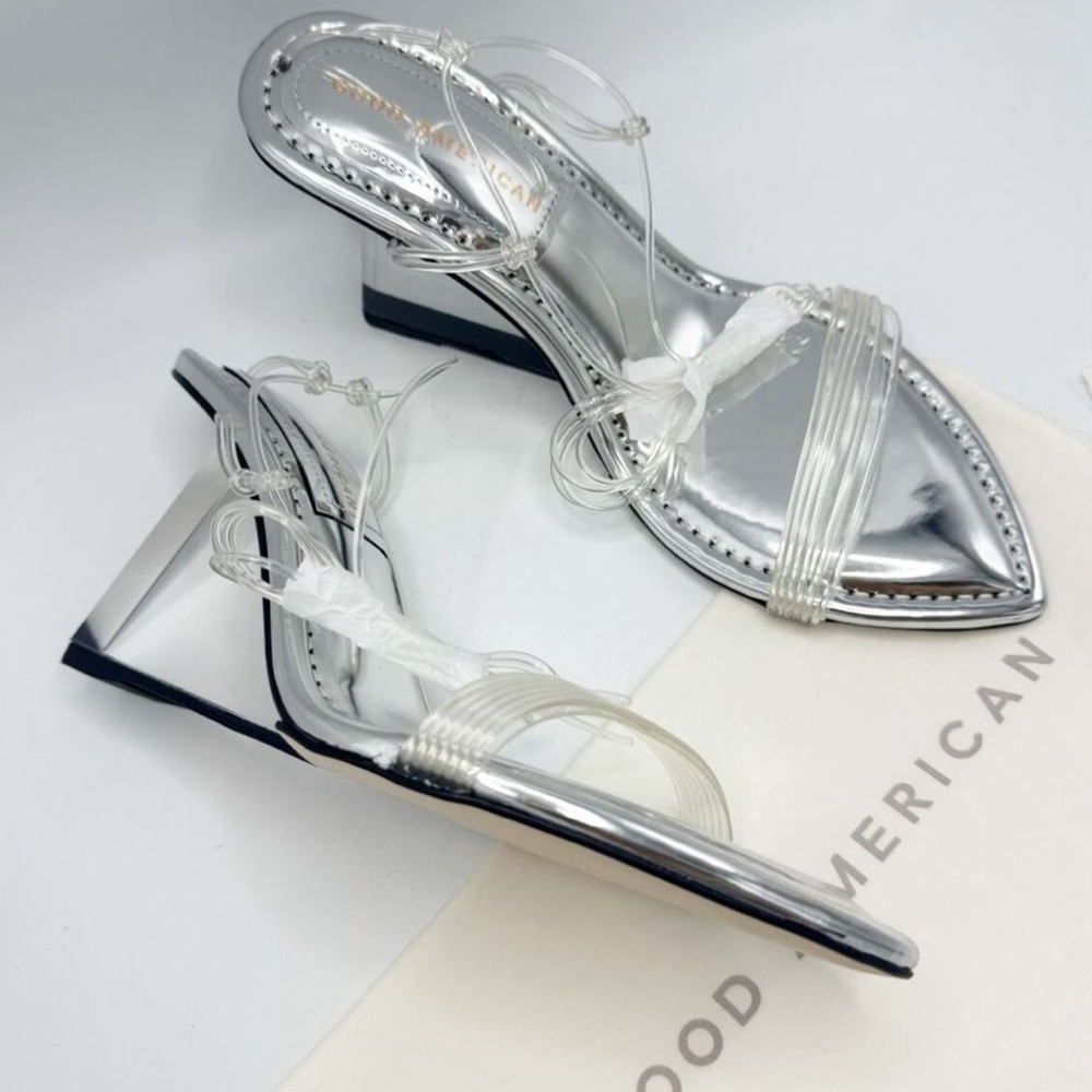 Good American Silver Cinderella Clear Straps Bride Gladiator Heels Formal New 7 - Picture 2 of 9